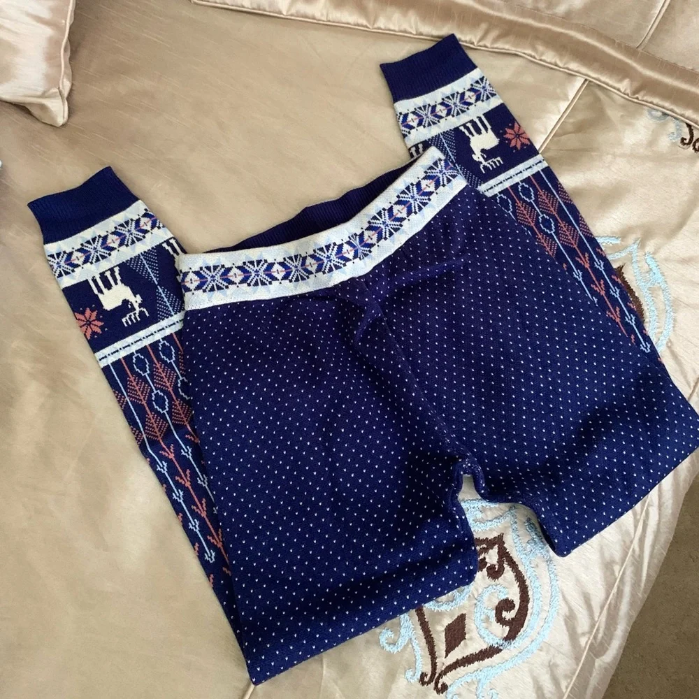 NWT Free People Ski Cozy Blue Patterned Thick Leggings